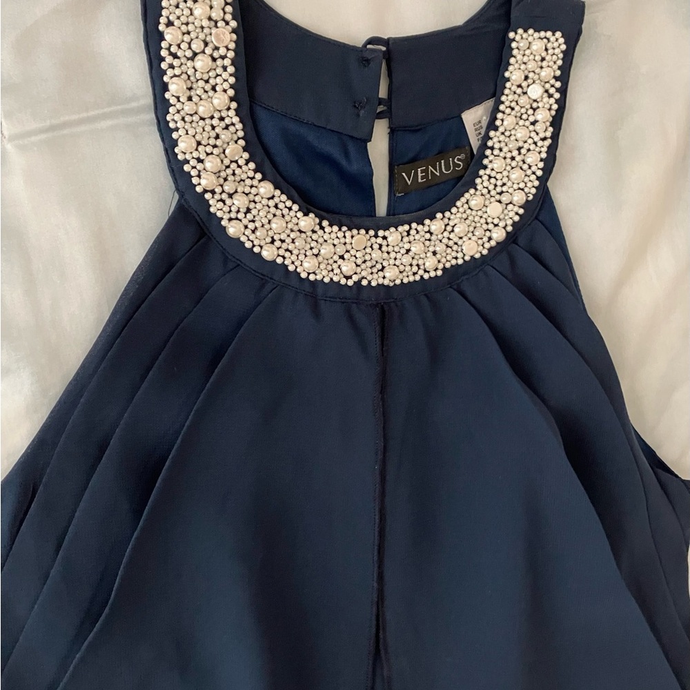 Venus Navy Beaded Halter Top
